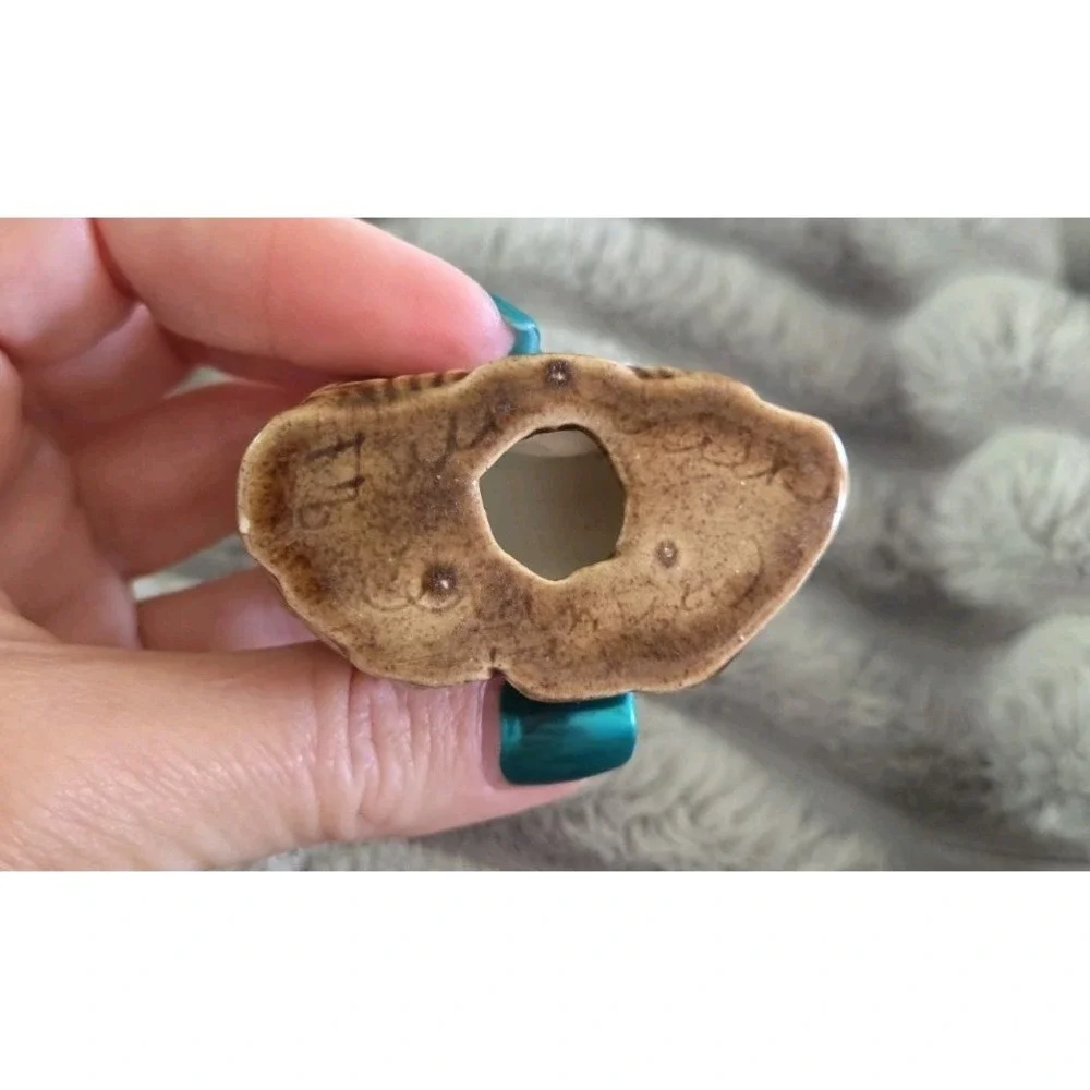 Miniature Owl Figurine Owl Pair Carved detail Ceramic 1.5